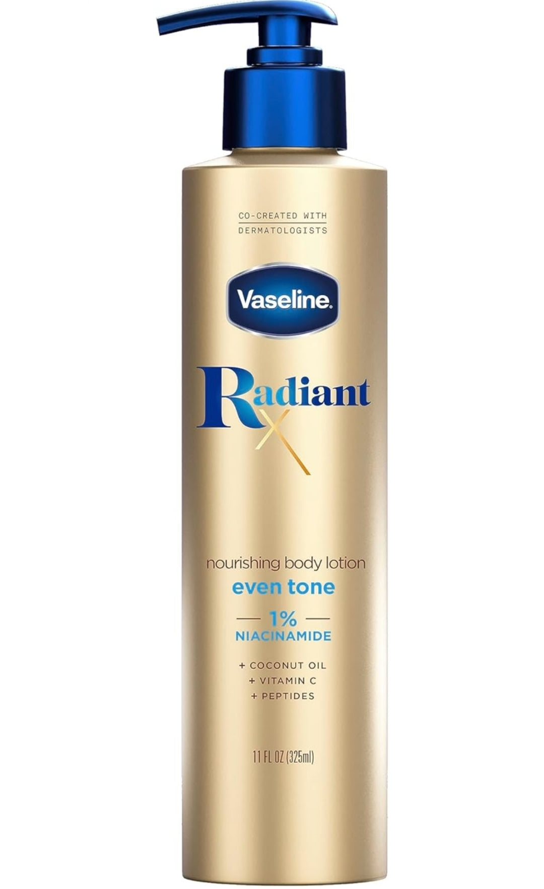 Vaseline Radiant X Even Tone Nourishing Body Lotion With 1% Niacinamide, Coconut Oil, Vitamin C, & Peptides 11 oz