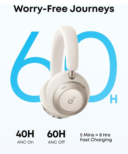 Soundcore Space One Pro, FlexiCurve Over-Ear Headphone, Adaptive Active Noise Cancelling Headphones Driven by 6 Mics, 60H Lossless Audio, Ultra-Fast Charging, Hi-Res Wireless, Comfortable Fit