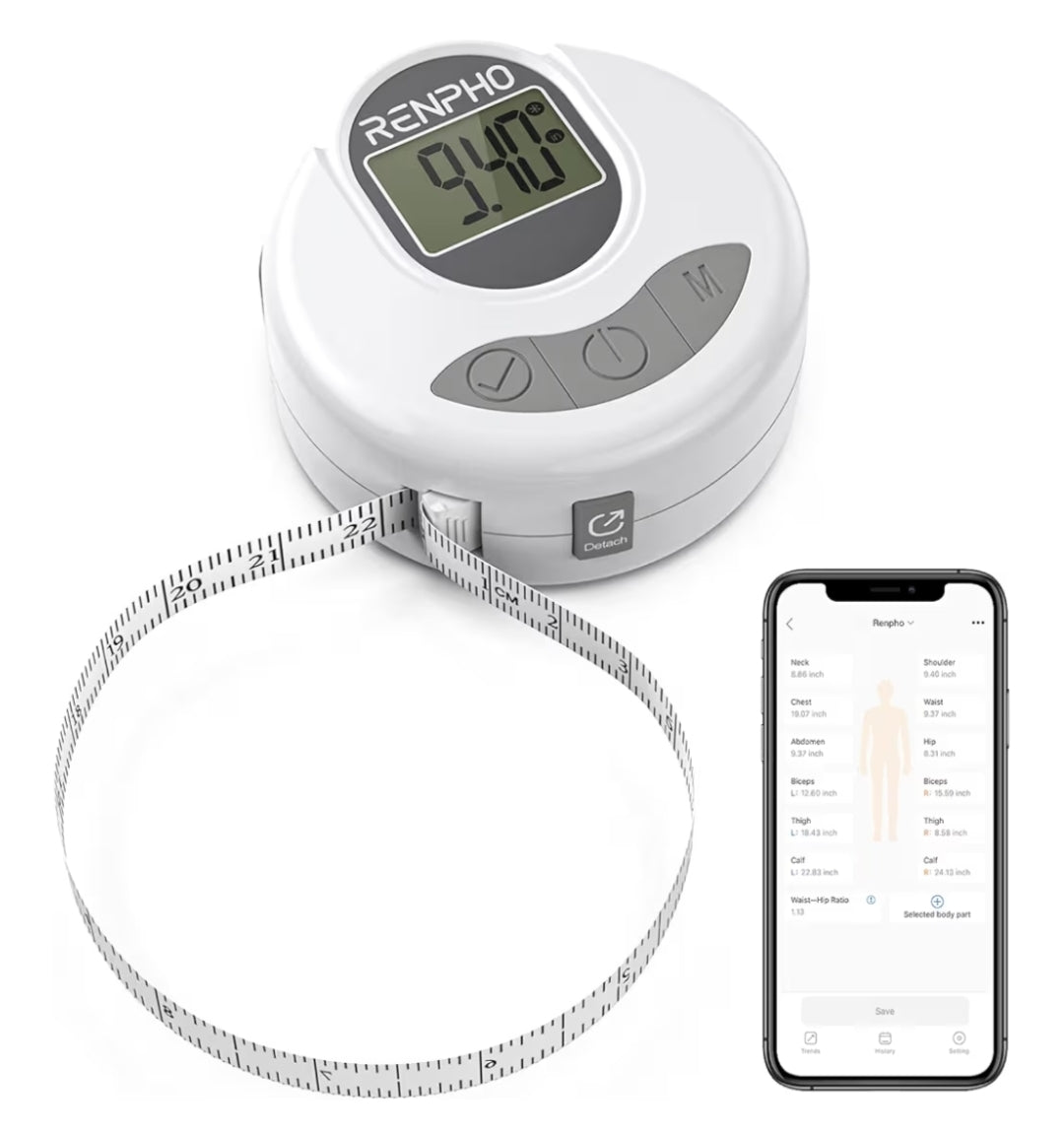 Body Measuring Bluetooth Smart Tape Measure w/ Lock Hook & Retractable Function, Accurate Body Fat Measurement Device - 60in /150cm