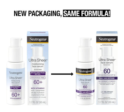 Neutrogena Ultra Sheer Gesigsonbrandroom met Vitamien E & SPF 60 UVA/UVB-beskerming Geurvry Waterbestand - 1.7 Fl Oz