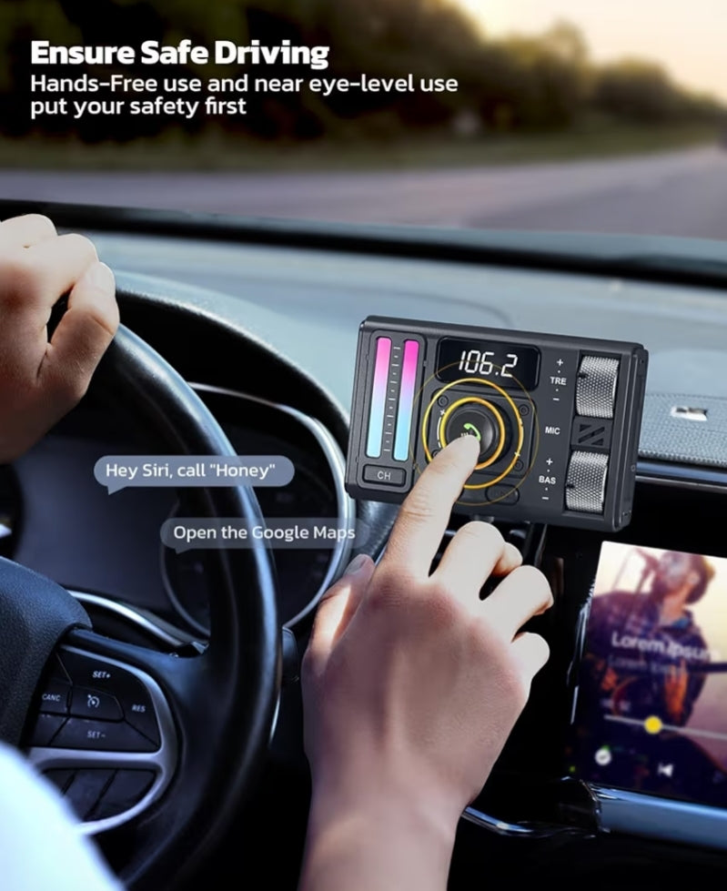 Bluetooth 5.3 Motor-FM-sender m/ Spiraal Intrekbare Kabel, DSP-geraasdemping & Tipe-C, Hands-vrye Oproepe & Musiekstroming