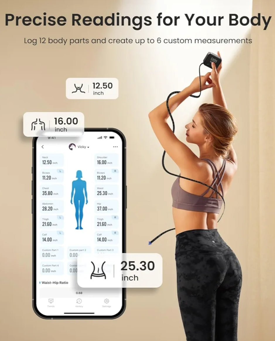Bundle Scale for Body Weight and Fat Percentage and Smart Body Measuring Tape with App
