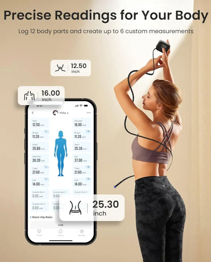Bundle Scale for Body Weight and Fat Percentage and Smart Body Measuring Tape with App