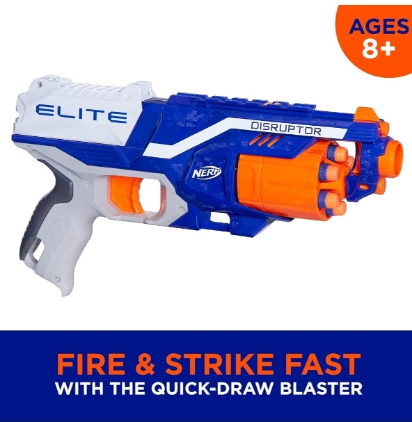 NERF Disruptor Elite Blaster - 6-Dart Rotating Drum, Slam Fire, Includes 6 Official Nerf Elite Darts