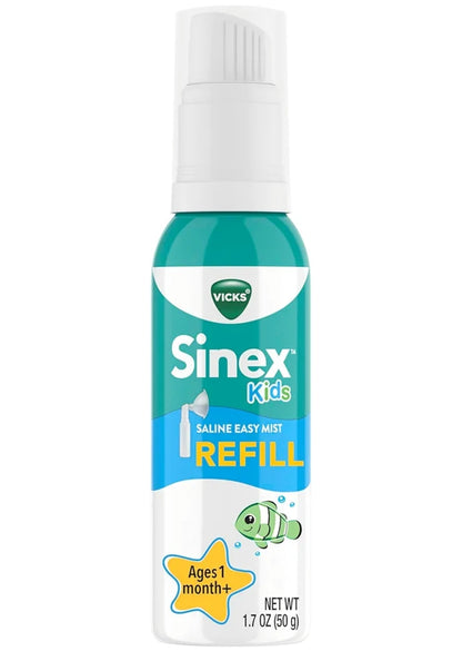 Vicks Sinex Kids Saline Easy Mist Hervulling, Middelvrye Soutoplossing, Maak Alledaagse Toe Nese Saggies Skoon en Kalmeer, Veilig vir Daaglikse Gebruik (1.7oz)