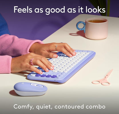 Logitech POP ICON Combo, Bluetooth-sleutelbord-en-muis-kombinasie, Gemaklike Tik, programmeerbare Sleutels en Knoppies, Stil kliek, Maklike-Skakel tot 3 Toestelle - Lilak