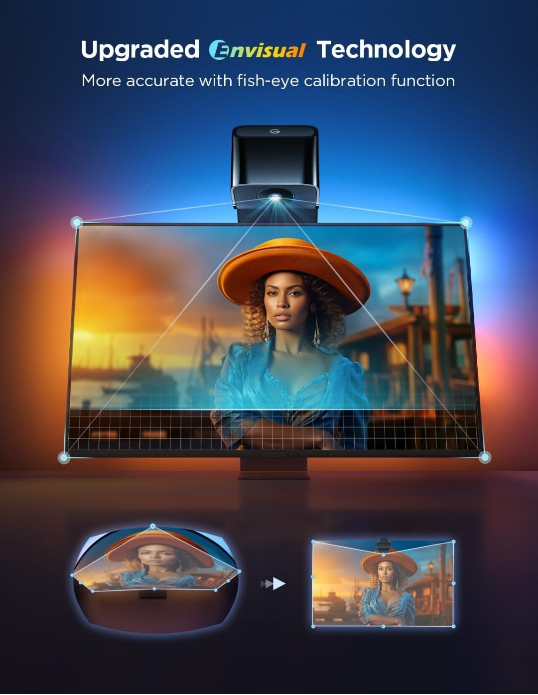 Govee TV Backlight 3 Lite with Fish-Eye Correction Function Sync to 55-65 Inch TVs, 11.8ft RGBICW Wi-Fi LED Strip Lights with Camera, 4 Colors in 1 Lamp Bead, Voice and APP Control, Adapter
