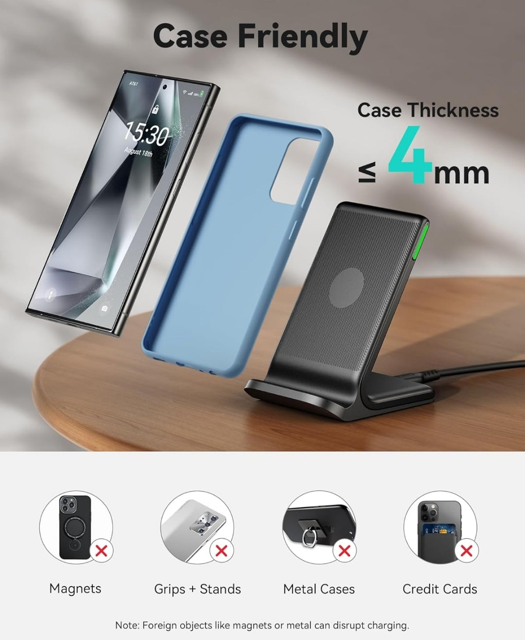 INIU Wireless Charger, 15W Fast Qi Certified Wireless Charging Station with Sleep-Friendly Adaptive Light Compatible with iPhone 16 15 14 13 Pro XS 8 Plus Samsung Galaxy S25 S24 S23 Note 20 Google etc