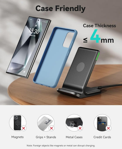 INIU Wireless Charger, 15W Fast Qi Certified Wireless Charging Station with Sleep-Friendly Adaptive Light Compatible with iPhone 16 15 14 13 Pro XS 8 Plus Samsung Galaxy S25 S24 S23 Note 20 Google etc