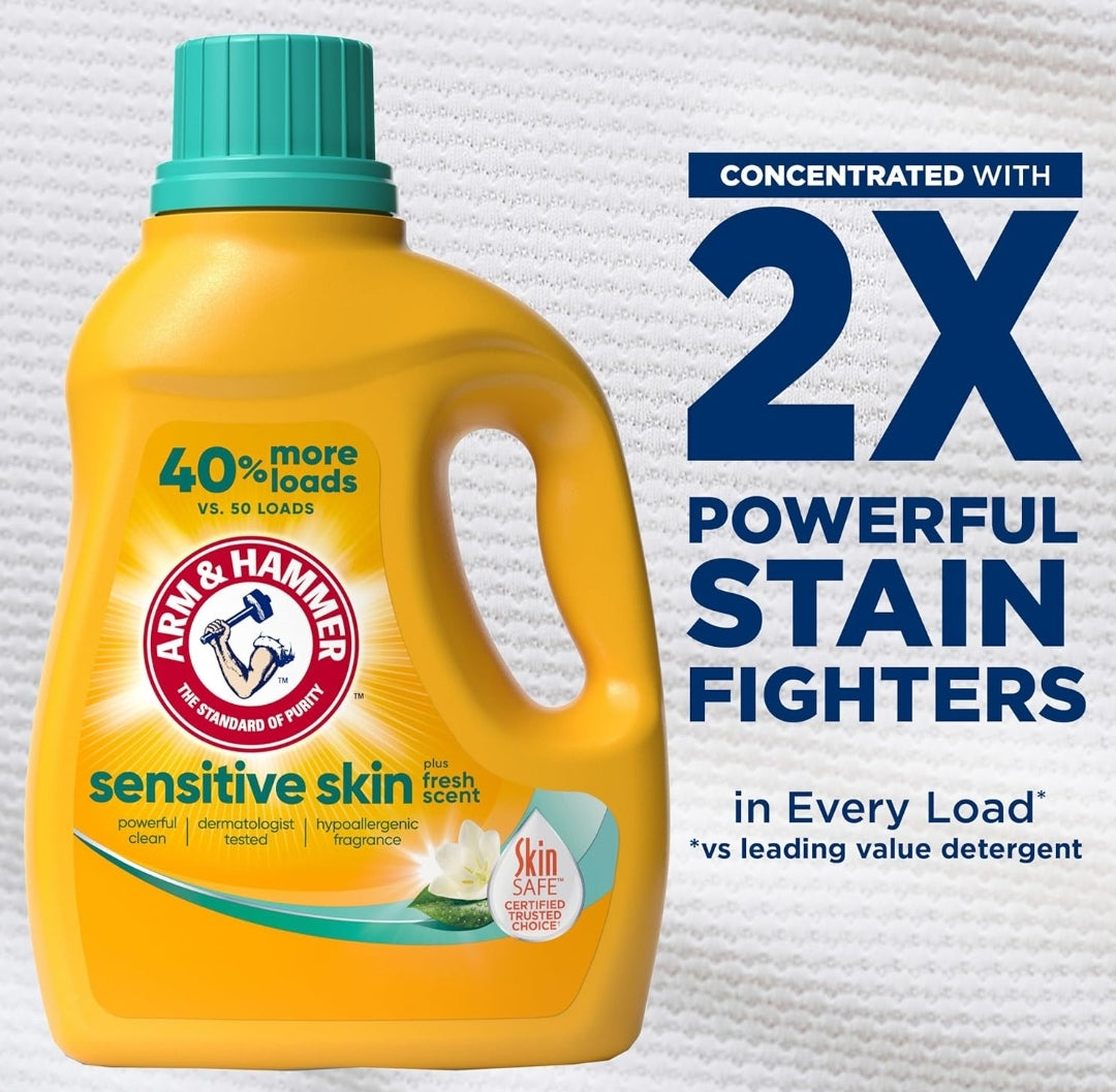 ARM & HAMMER Sensitive Skin Liquid Laundry Detergent, Fresh Scent (105 fl oz)
