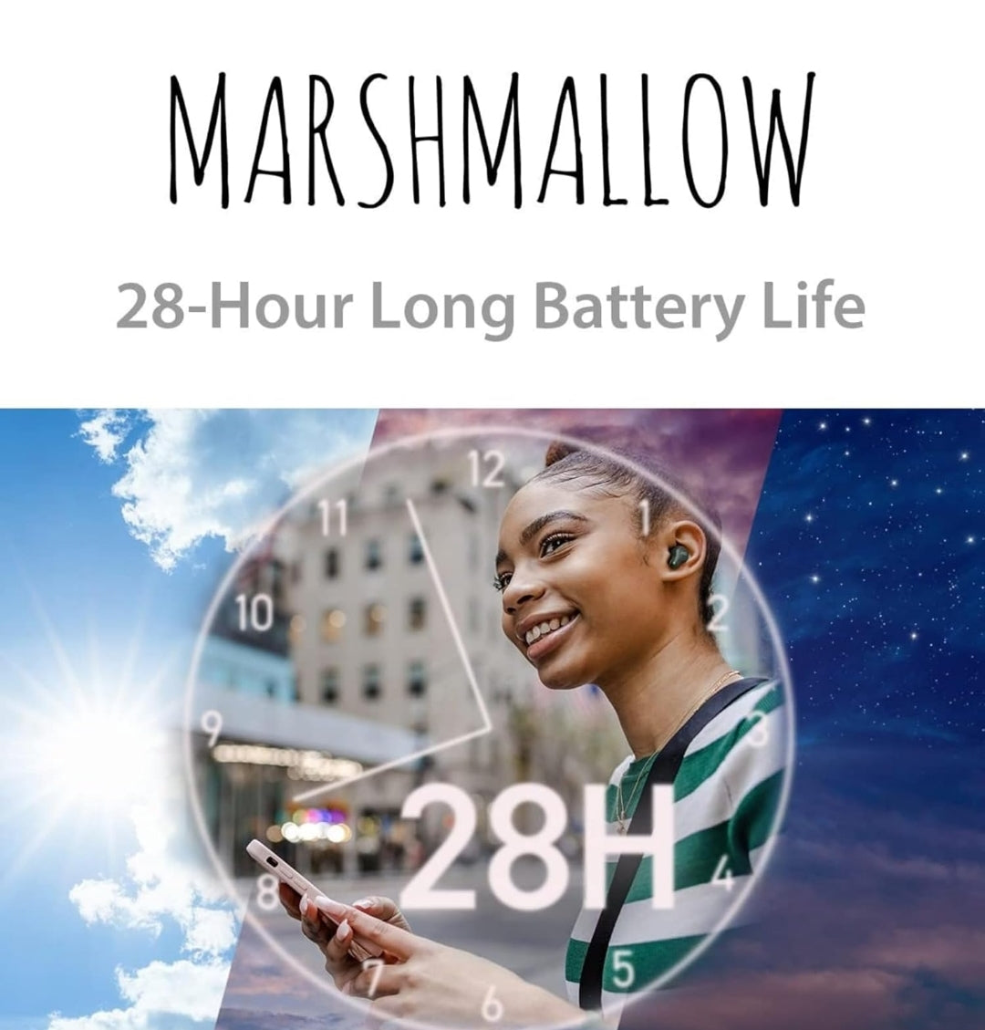JVC Marshmallow Ware Draadlose Bluetooth 5.3 Oorfone – 28H Battery, Geheueskuim-oorstukke vir Heeldaggemak, IPX4 Waterbestand, Mik, Kompakte Houer, vir iPhone en Android