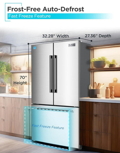 BLACK+DECKER 18 Kub. Vt. Franse Deur Yskas met Ingeboude Ysmaker, Volgrootte Yskas met Ondergemonteerde Vrieskaslaai, Rypvry, ENERGY STAR-gesertifiseer, BRF1800GIMS, Vlekvrye Voorkoms