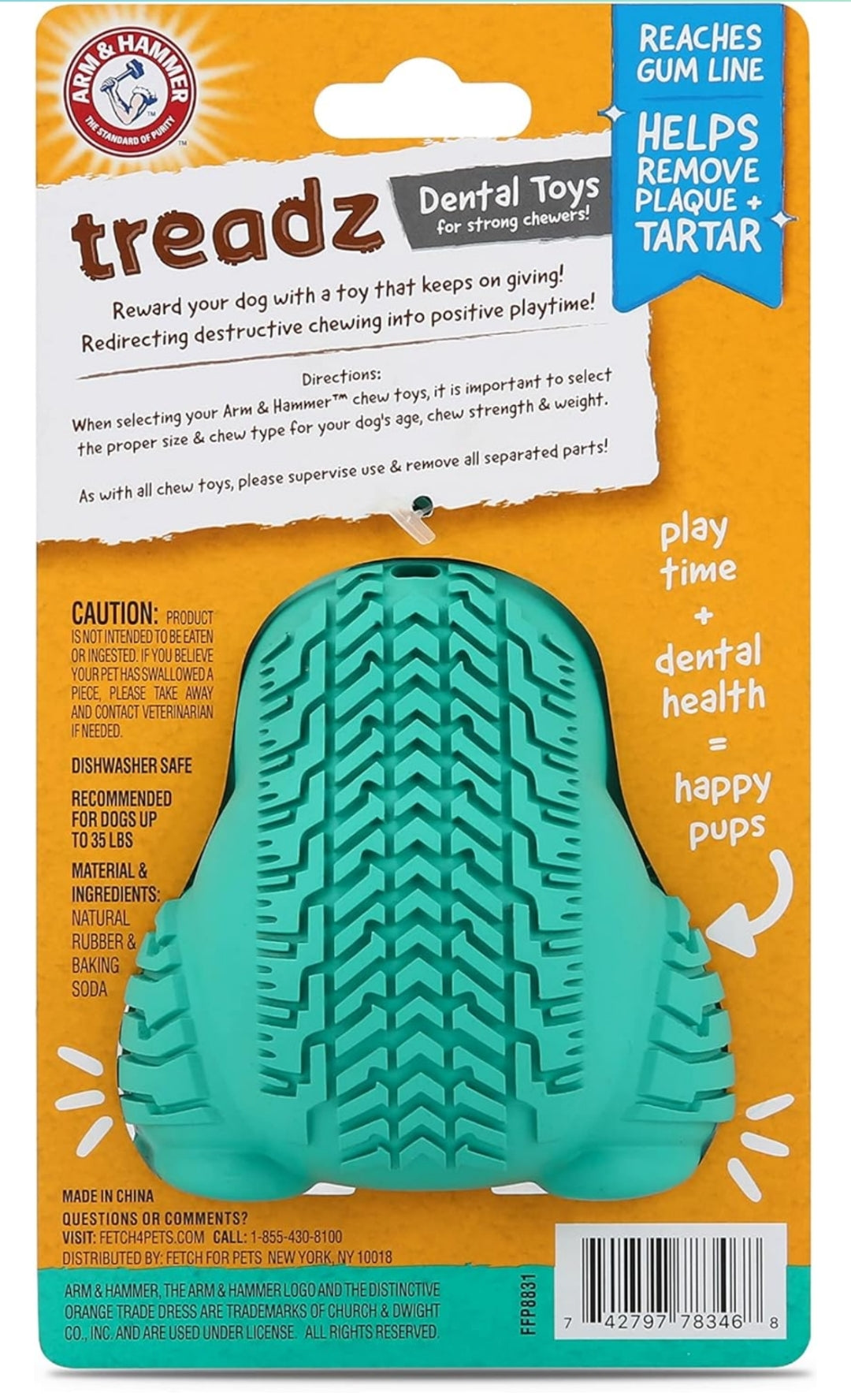 Arm & Hammer for Pets Super Treadz Gorilla Dental Chew Toy for Dogs - Plaque & Tartar Buildup Without Brushing