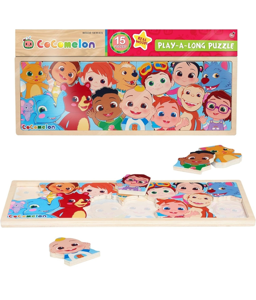 CoComelon Play-A-Long Wooden Puzzle, 15-Pieces, Recycled Wood, Officially Licensed Kids Toys for Ages 18 Month by Just Play