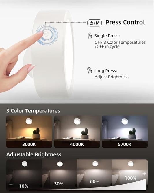 LED Wall Mounted Lights, 5500mAh Rechargeable Lamp Temps & Remote and Touch Control, 360°Rotation Dimmable Cordless (3 PK White)