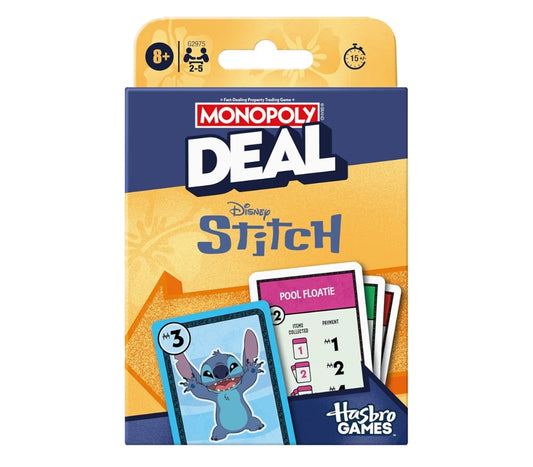 Monopoly Deal: Disney Stitch Edition Card Game | Based on Disney’s Lilo & Stitch | Officially Licensed Disney Kids Games | Ages 8+| 2-5 Players | Christmas Stocking Stuffers