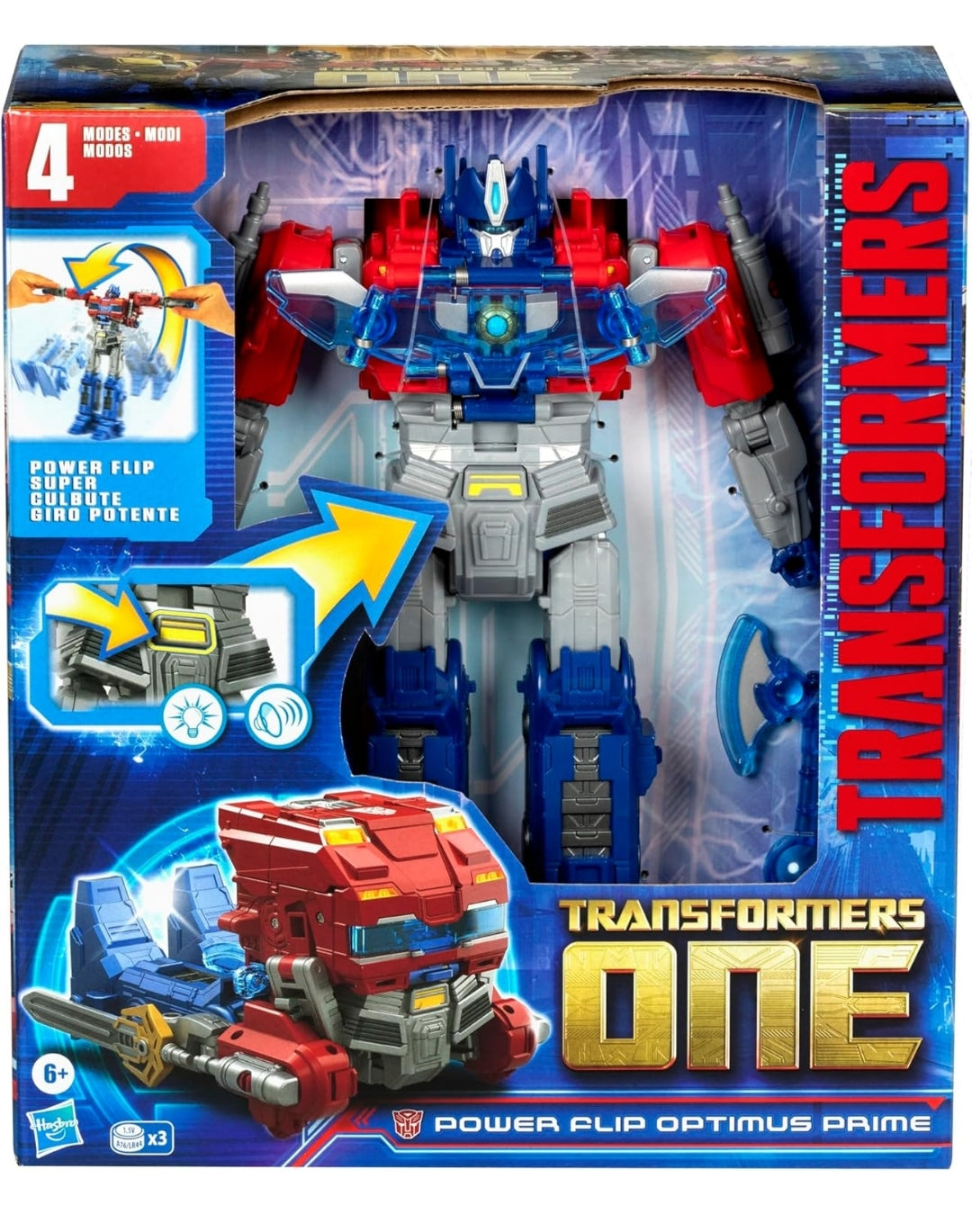 Transformers One Movie Power Flip Optimus Prime (Orion Pax) Converting Action Figure, 4 Modes, 10-inch Interactive Electronic Toy, Lights & Sounds, 6+