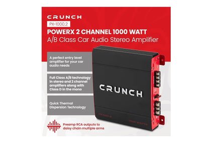 Crunch 1000 Watt Amp 2-kanaal Motoroudio Stereo Dubbele A/B Versterker PX-1000.2 - NUUT