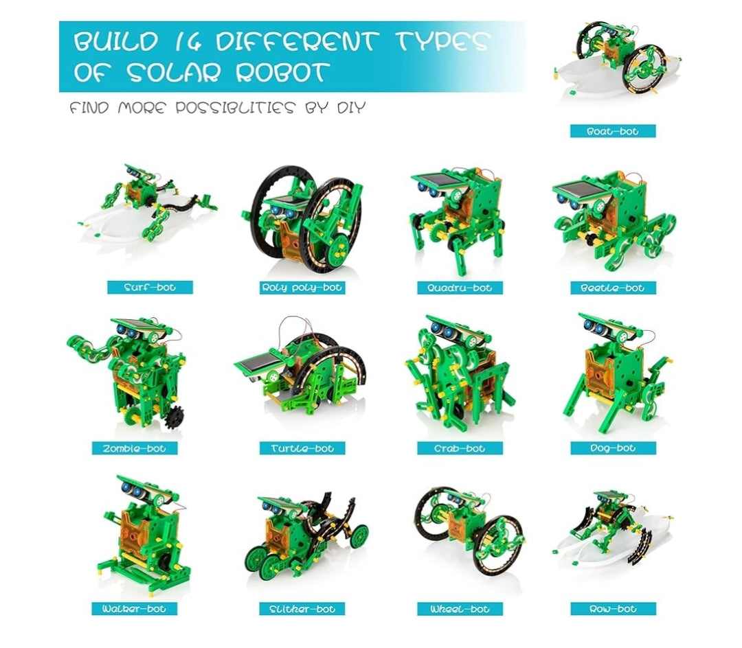 14-in-1 Solar Robot Kit Educational STEM Science Toy, DIY Solar Power Building Kit - Robotic Set Toys (Green)