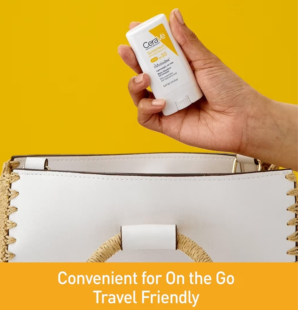 CeraVe Minerale Sonbrandstokkie SPF 50, Breëspektrum Hialuronzuur + Seramiede 100% Minerale Gesigsonbrandstokkie Olievry
