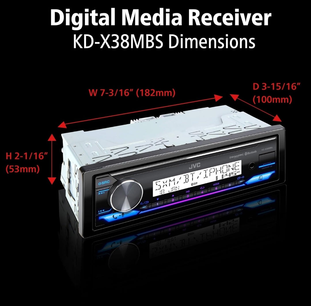 JVC KD-X38MBS Car & Marine Digital Media Receiver with Bluetooth, USB, SiriusXM Ready, Compatible with Amazon Alexa, Conformal Coated PCB