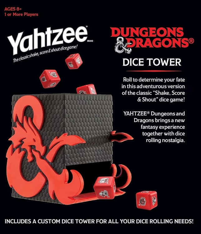 YAHTZEE: Dungeons & Dragons | Collectible Dice Tower | Dice Featuring Dragon, Owl Bear, Gelatinous Cube, Mimic, Mind Flayer, and Beholder