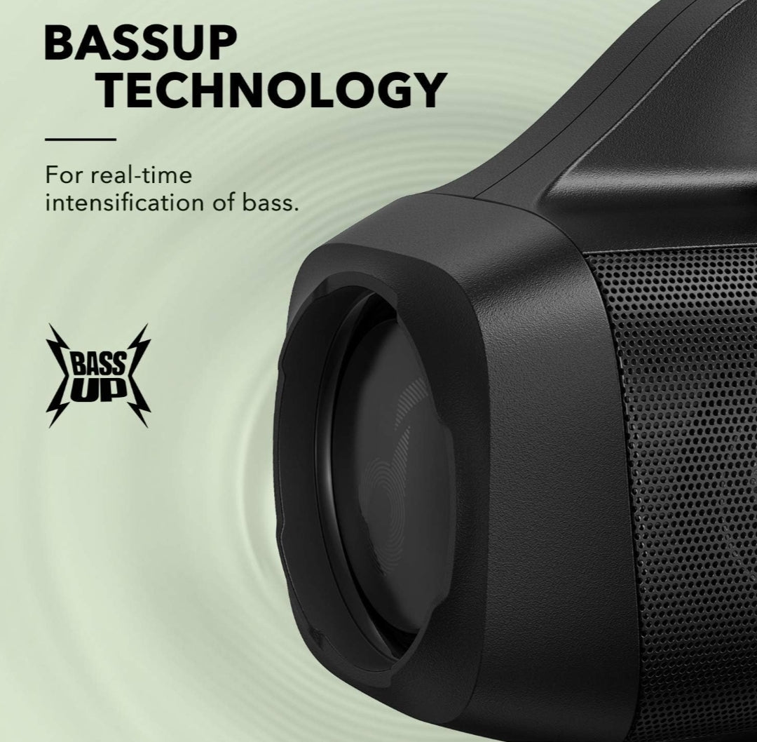 Soundcore Anker Motion Boom Waterproof Bluetooth Speaker with Titanium Drivers, BassUp Technology, IPX7, 24H Playtime, App, Built-in Handle, Outdoor Speaker for Camping, Pool, Beach, Backyard