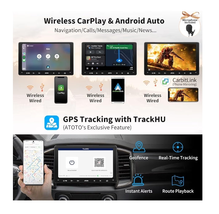 9" QLED Double Din Car Stereo, Wireless CarPlay & Android Auto, Built-in 4G,WiFi/BT/USB Tethering,AI Chat, MirrorLink