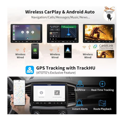 9" QLED Dubbel-Din Kar Stereo, Koordlose CarPlay & Android Auto, Ingeboude 4G, WiFi/BT/USB-ankering, KI-klets, MirrorLink