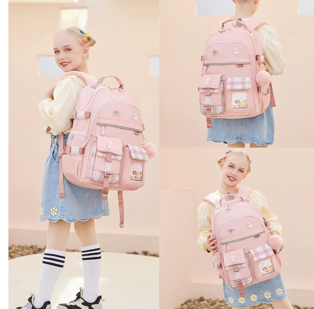 Backpack for Girls, 15.6 Inch Laptop School Bag Kids Kindergarten Elementary College Backpacks Large Bookbags for Teen Girl Women Students Casual Travel Daypacks (Pink)