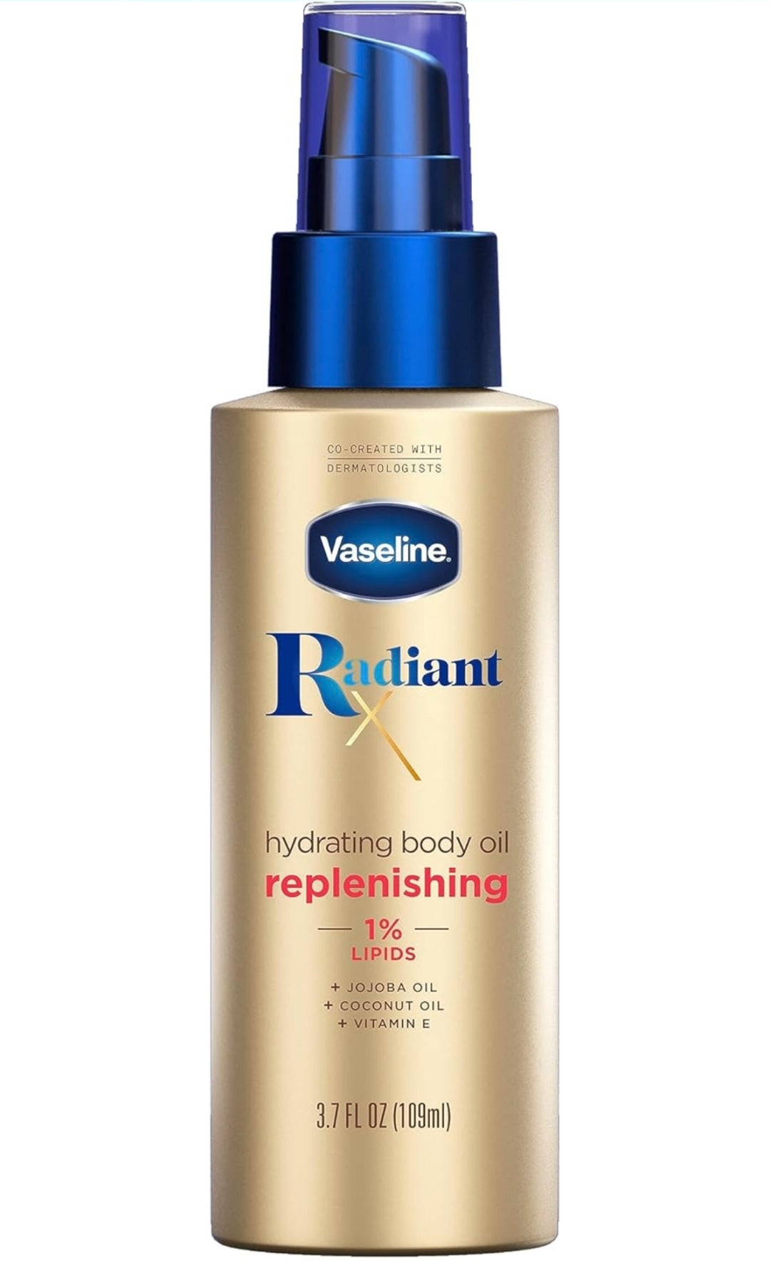 Vaseline Radiant X Replenishing and Hydrating Body Oil with 1% Lipids, Jojoba Oil, Coconut Oil, & Vitamin E 3.7 oz