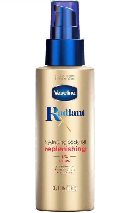 Vaseline Radiant X Replenishing and Hydrating Body Oil with 1% Lipids, Jojoba Oil, Coconut Oil, & Vitamin E 3.7 oz