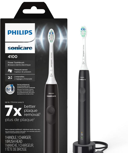 Philips Sonicare 4100 Herlaaibare Elektriese Tandeborsel, met Druksensor, 2 Intensiteitinstellings - Swart Model HX3681/24