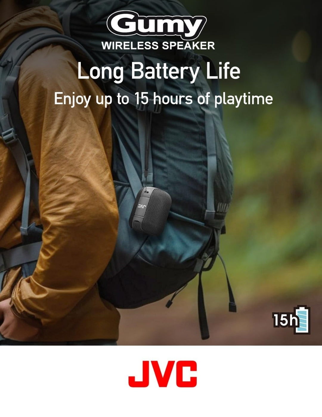 JVC Draagbare Gumy Draadlose Luidspreker met Omringklank, Bluetooth 5.3, Liggewig, TWS-vermoë, USB-C, tot 15-uur Batterylewe - SPSG1BTB (Swart)