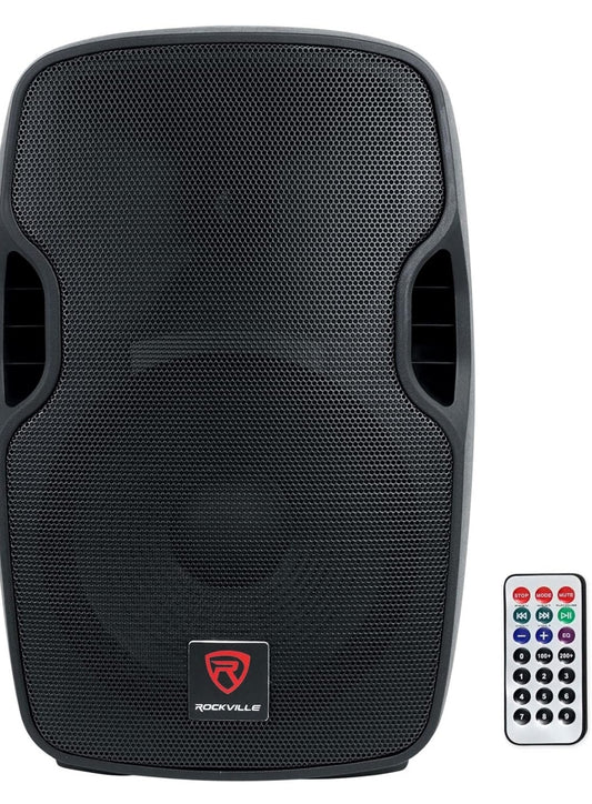 (2) Rockville BPA12 12"Powered Active DJ PA Speaker with Bluetooth, USB, SD, FM Radio, LCD, Stand Mountable, for Events and Performances