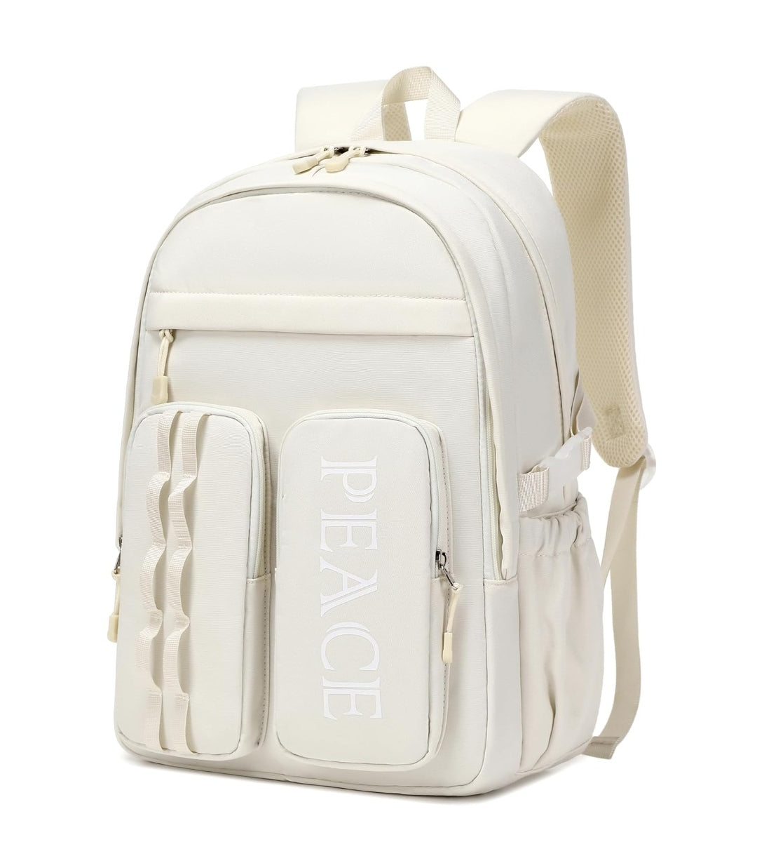 College Bookbag Laptop Backpacks 15.6 Inch Kids Elementary School Bag for Teens Girls Boys Water Resistant Sport Travel Back Pack Women Men Work Business Computer Rucksack Off White
