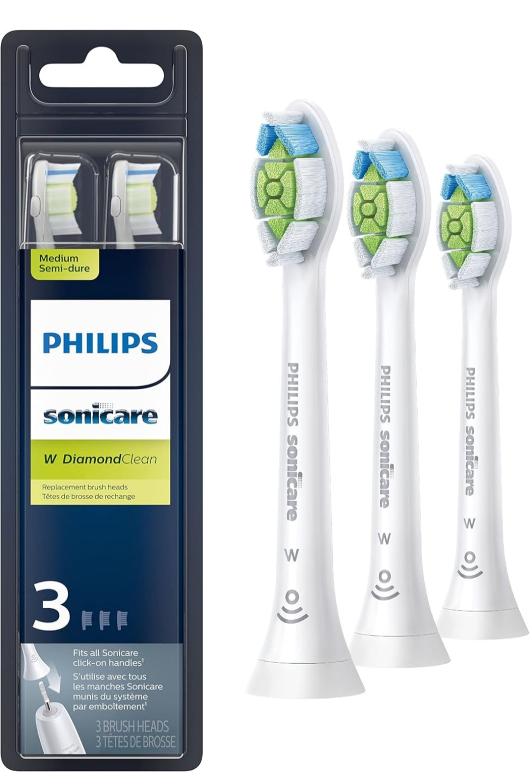 Philips Sonicare Oorspronklike W DiamondClean-vervangertandeborselkoppe, 3 Borselkoppe (Wit) HX6063/65