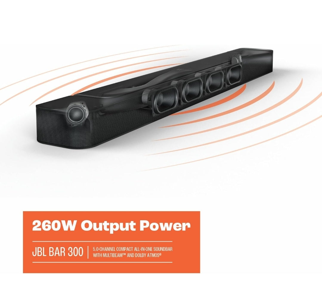 JBL Bar 300: 5.0-Channel Compact All-in-one soundbar with MultiBeam™ - Black