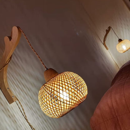 Bamboes Lantern Muurplafonligte Rotting Muurlamp met Proppeerkoord Handgeweefde Rattan Rustieke Muurbeligting