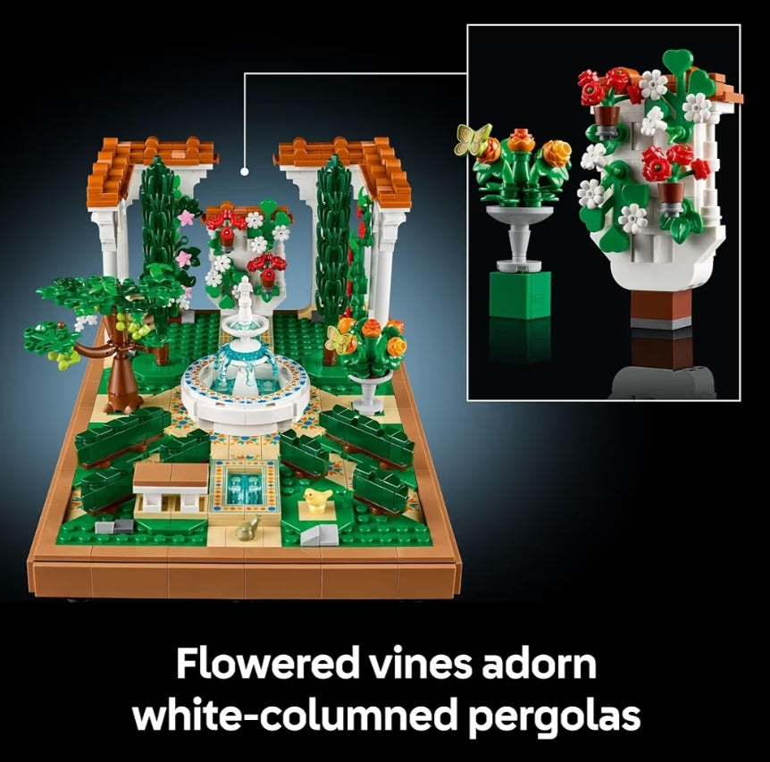 LEGO Icons Fonteintuin Boustel - Selfdoenstel vir Volwassenes, Ouderdomme 18+ - Miniatuur Handwerkboublokke met Sipresse en Wingerdstokke