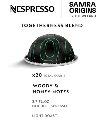 Nespresso Vertuo Pop+ Koffie- en Espressomaker deur De'Longhi, Samra Origins deur The Weeknd, Dubbele Espresso - Liggebraai (20Stk)