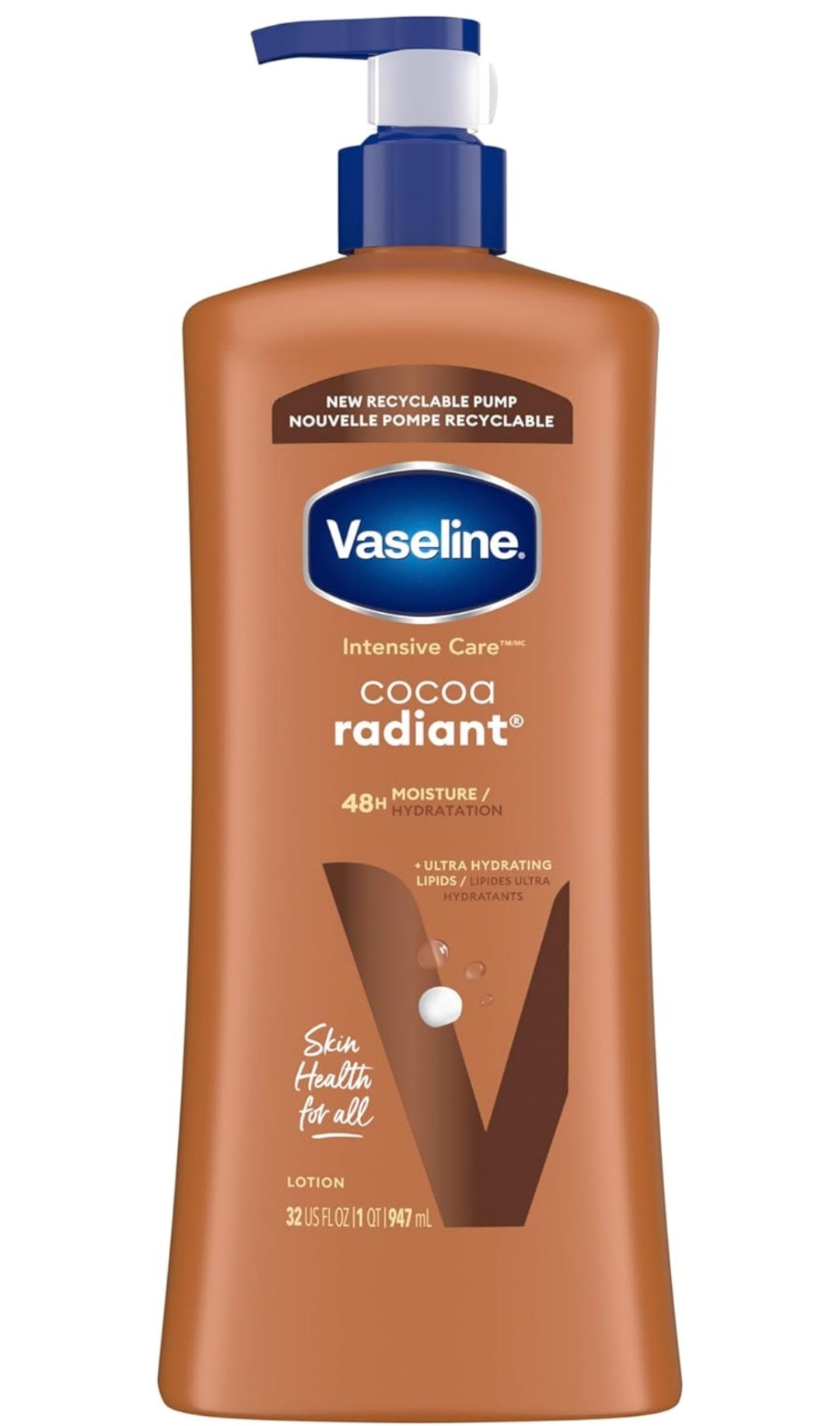 Vaseline Intensive Care Body Lotion Cocoa Radiant for Dry Skin Lotion Made with Ultra-Hydrating Lipids and Pure Cocoa Butter for a Long-Lasting, Radiant Glow 32 Oz