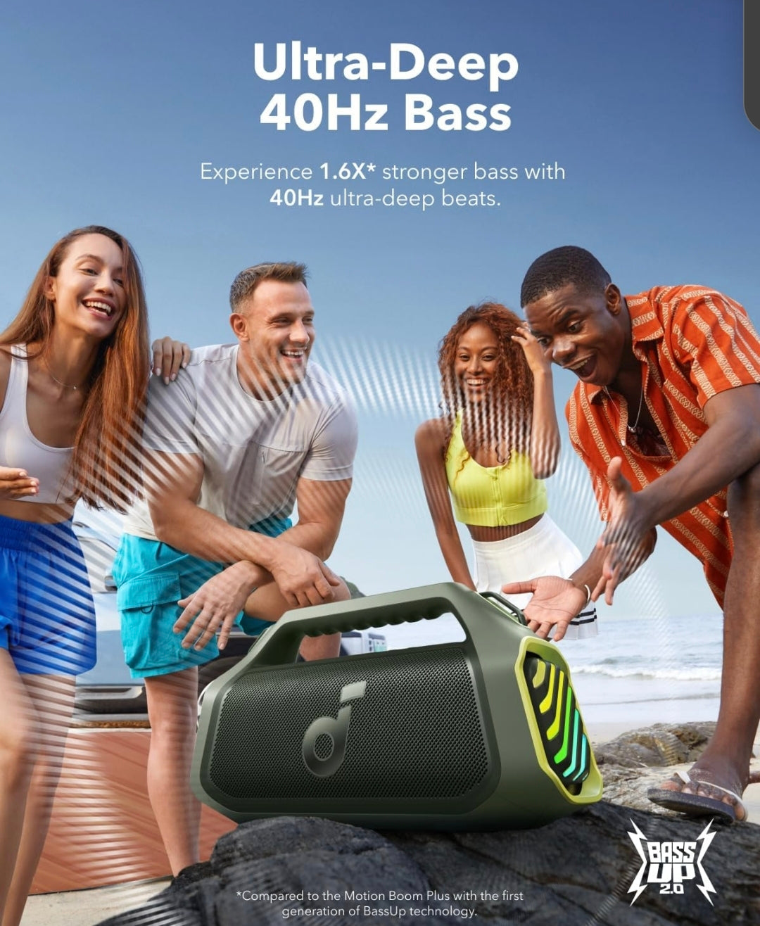 Soundcore Boom 2 Plus By Anker, Outdoor Speaker, 140W, 2+2 Channel, BassUp 2.0, 20H Playtime, Fast Charge, IPX7 Waterproof, RGB Lights, Power Bank, Bluetooth 5.3, Portable for Outdoors, Camping, Beach