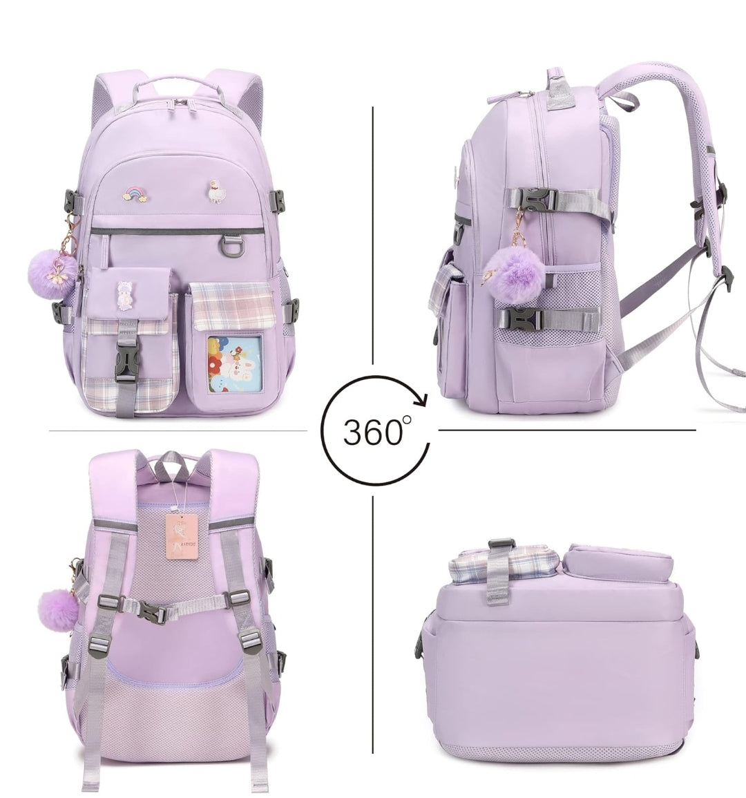 Backpack for Girls, 15.6 Inch Laptop School Bag Kids Kindergarten Elementary College Backpacks Large Bookbags for Teen Girl Women Students Casual Travel Daypacks (Purple)