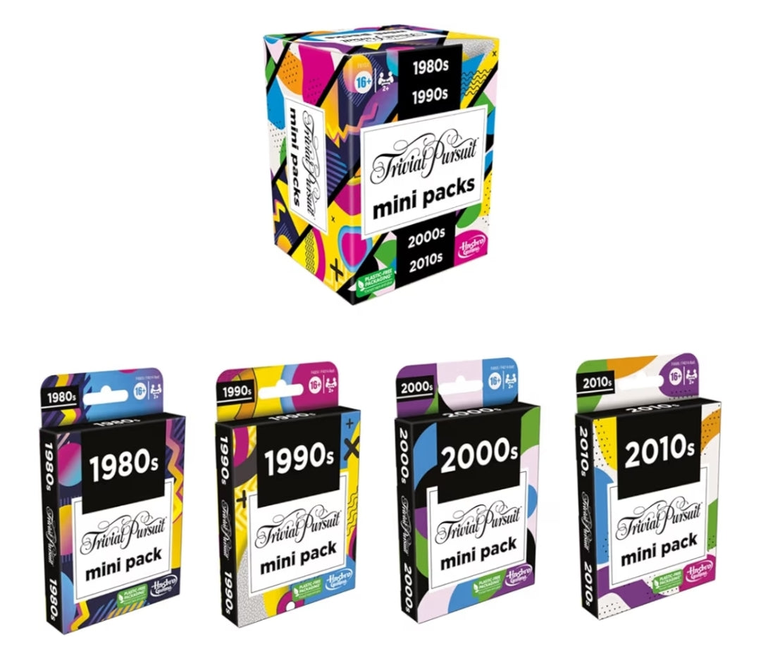 Hasbro Games Trivial Pursuit Mini Packs Multipack - Fun Trivia Questions for Adults and Teens - Includes 4 Game Featuring 4 Decades