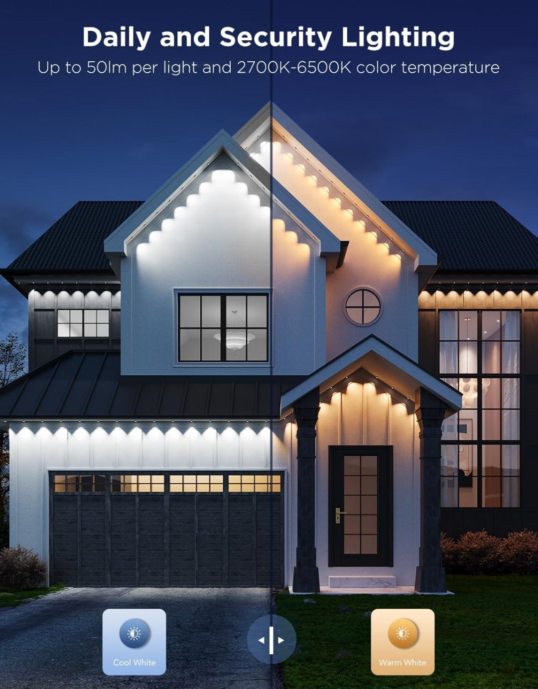 Permanent Outdoor Lights Pro, 100ft with 60 RGBIC LED Lights for Daily and Accent Lighting, 75 Scene Modes for Outdoor Decor, IP67 Waterproof, Works with Alexa, Google Assistant, Matter, Black