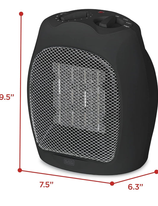 BLACK+DECKER Klein Ruimteverwarmer, 1500W Keramiekverwarmer vir Binnenshuise Gebruik
