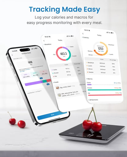 Smart Food Weight Scale w/ Nutritional Calculator, Gram Scale for Weight Loss Cooking Baking Keto Macro Diet - Black Glass