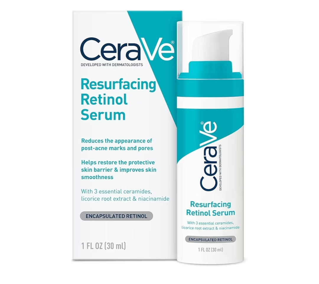 CeraVe Resurfacing Retinol Serum Formulated w/ Licorice Root Extract & Niacinamide,Non-Comedogenic