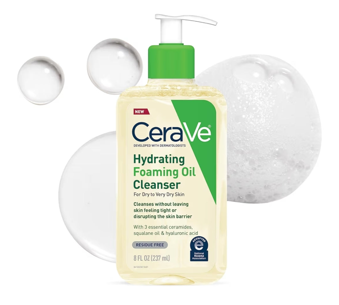 CeraVe Hydraterende Skuimolie-reiniger, Bevogtigende Reiniger vir Gesig en Liggaam, Skwalaanolie + Hialuroonsuur + Seramiede (236 ml)